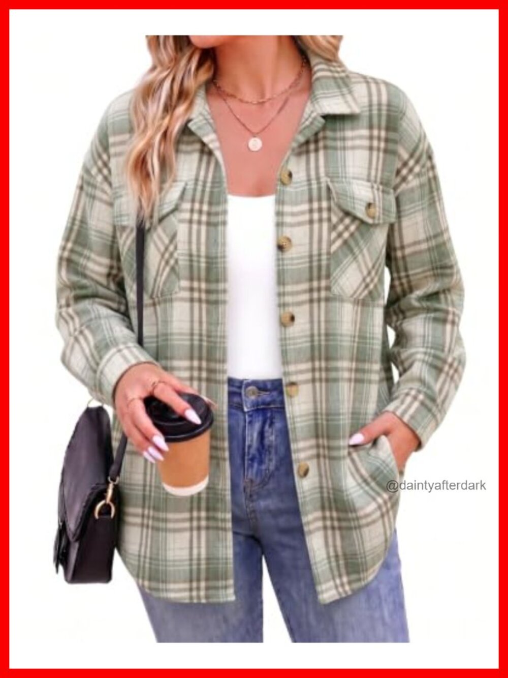 Plus Size Plaid Shacket Flannel Shirt Button Down Casual Jacket